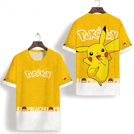 Summer 2026 Pokemon Pikachu "color-blocking" Casual Theme 3D Printed Breathable Quick-drying T-shirt for Adults and Children