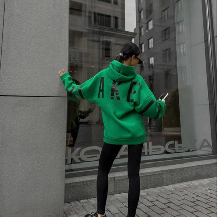 2025 Elegant Women Chic Hoodies Fashion Autumn Winter Fleece Long Sleeve Solid Color Hooded Top Casual Office Lady Sweatshirts