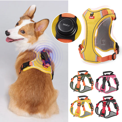 Reflective Dog Harness with Airtag Holder, Escape Proof Anti Lost Pet Vest, Highly Visible Adjustable Safety GPS tracking