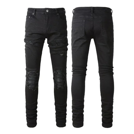 Skinny Hole Jeans for Men Vintage Pencil Pants Straight Ankle Length Trousers Washed Distressed Denims 2024 Autumn Streetwear