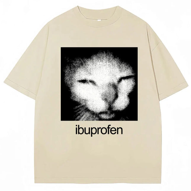 Vintage Funny Ibuprofen Cat  Graphic T-shirt  Humor Fashion T-shirt Casual  T-shirt WoClothing Harajuku