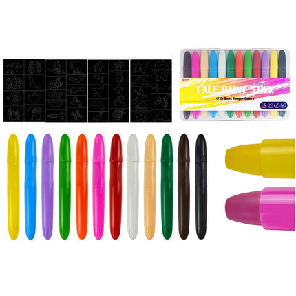 12 face crayons for DIY makeup and face painting, easy to color and water-soluble, suitable for students and school performances