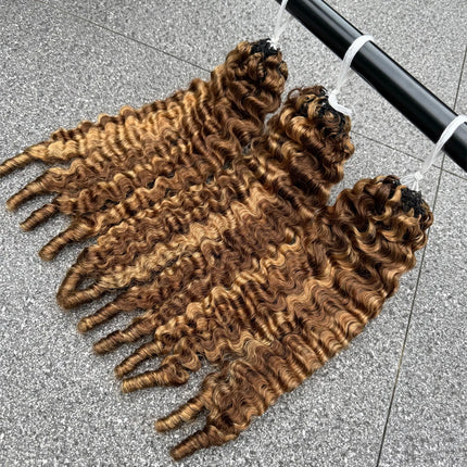 #P4/27 Highlight Burmese Curly Crochet Human Hair for Boho Braids  Crochet Weave Hair Extensions Pre Separated Miracle Knots