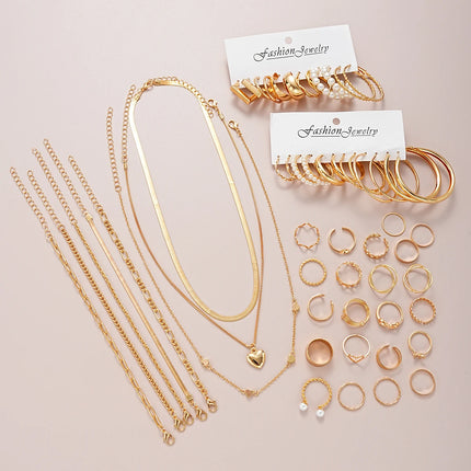 67 Pcs/Set Boho Style Metal Earrings Necklaces Rings Bracelets Multi Piece Jewelry Set For Women Daily Wear New 2024 Fashion