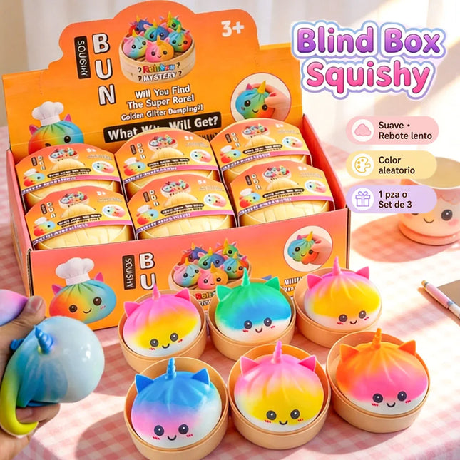 New Viral Large Rainbow Unicorn Bun Squishy Toy Blind Box Simulated Soup Dumpling Vent Fidget Toy For Sensory Stress Relief