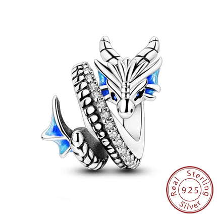 925 Sterling Silver Charms Beads Cute Fire Dragon Shaped Chameleon Charms Fit Original Pendants Bracelet DIY Women Jewelry Gift