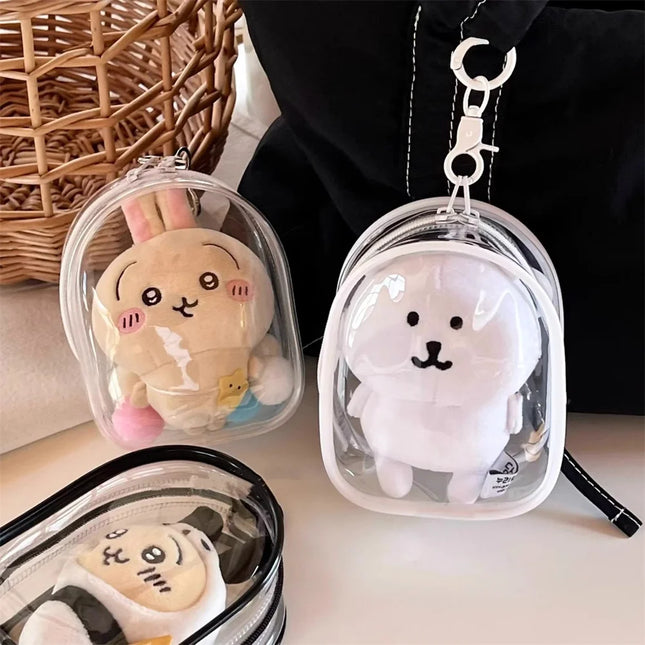 Portable Transparent PVC Mystery Box Keychain Square Zipper Storage Pouch Bag Pendant Anti Dust Waterproof Plush Dolls Toy Bag