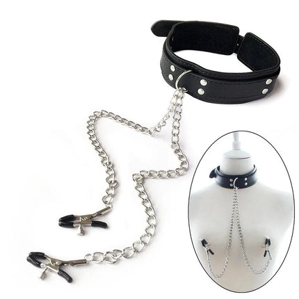 Cool Punk Choker Leather Neck Collar Nipple Clamp Breast Clip Chain Couples SM Sex Toys For Women 18 Adult Games Erotic Products