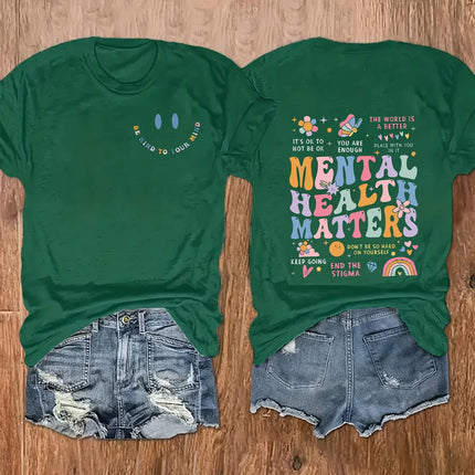 Mental Health Matters Women's Tee - Positive Graphic, Casual Black Oversized Top