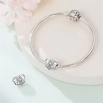 Original New 925 Sterling Silver Prayer Virgin Mary Charms Beads Fit Necklace Bracelet Accessory DIY Jewelry For Women Gift