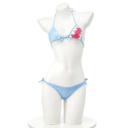 Cute Shark Pool Parry Anime Comics Girl Bikini Swimsuit Gawr Gura Cosplay PU Swimsuit Split Bathing Suit Low Waist Leather Outfi