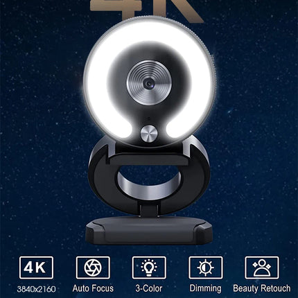 4K Webcam Full HD 2K Mini Camera with Fill Light Laptop PC Computer Live Broadcast Camera Video Web Camera Microphone Webcast