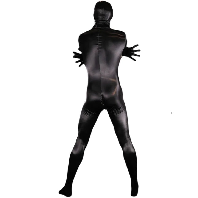 Men's Body-Shaping Clothing Shark-Skin PU Shapewear Jumpsuit Faux Leather All-In-One Bodysuit Fully Covered Cosplay Zentai Leotard