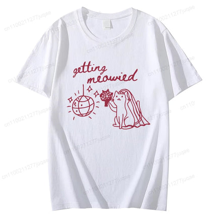 Getting Meowied Bachelorette Shirt Cat Themed Bach Party T-Shirts Cat Lovers Wedding T-Shirts Cat Bridal Girls Party Tee Tops