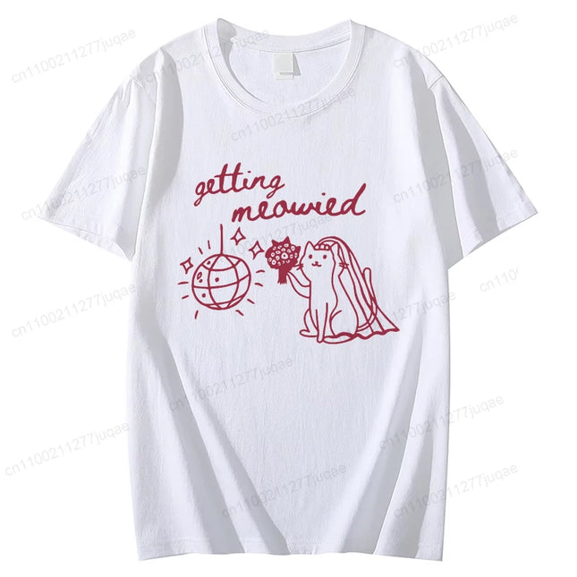 Getting Meowied Bachelorette Shirt Cat Themed Bach Party T-Shirts Cat Lovers Wedding T-Shirts Cat Bridal Girls Party Tee Tops