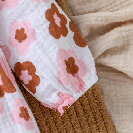 Baby Girls Cotton Soft Spring/Fall Long Sleeve Print Floral With Bow Jumpsuit Honey Cute Clothes +Headband