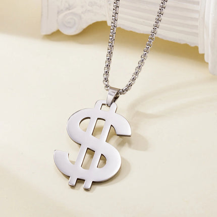 Stainless Steel Dollar Symbol Pendant Necklaces for Women Men Jewelry Accessory Gift