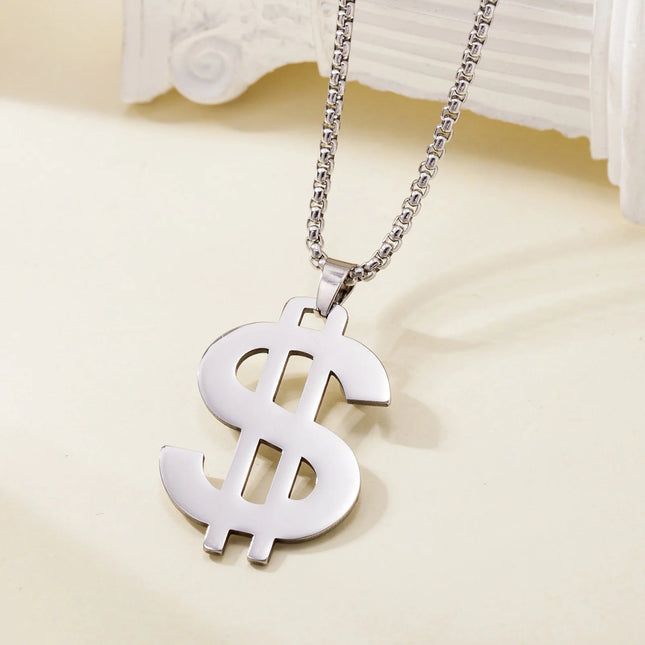Stainless Steel Dollar Symbol Pendant Necklaces for Women Men Jewelry Accessory Gift