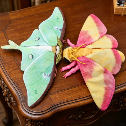 Cute Luna Moth and Rosy Maple Moth Plush Toys Soft Realistic Stuffed Animal Plushie for Kids Insect Lovers Birthday Xmas Gift