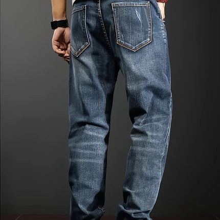 Men's New Straight Leg Stretchable Jeans Casual Pants with Personality Design Comfortable Fit Modern Style