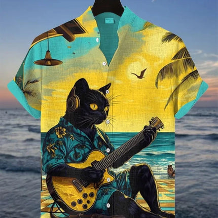 Funny Animal Cat Hawaiian Shirts Men Women Sunglass Raccoon Shirt New Button Down Tropical Beach Party 2026 Blouses Aloha Shirt