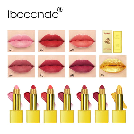 Glitter Sexy Lipstick Shimmer Gold Lipstick Long Lasting Waterproof Cosmetic Gold Brick Tube Valentine's Day Gift For Woman