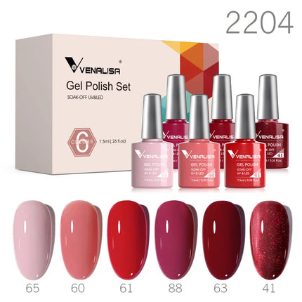 6pcs/kit VENALISA Valentine's Day Collection Lovely Pink Nails HEMA FREE TPO FREE Soak Off UV LED Semi Permanent Set Gel Varnish