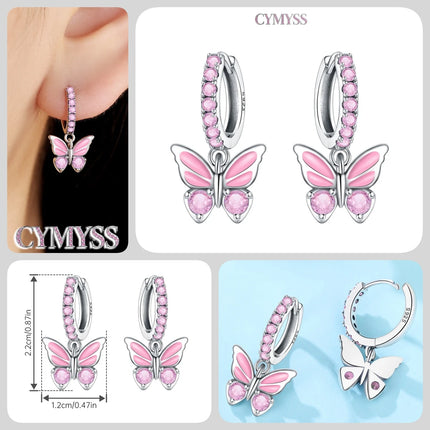 925 Sterling Silver Inlaid Zircon Butterfly Earrings Insect Element Original Design Women's Fashion Party Jewelry Gift Ear Loops