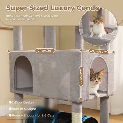 Tall Cat Tree with Large Condo Sisal Scratching Posts Oversized Perch Spacious Hammocks Multi-Level Cat Tower with Cat Tunnel Large Cat Furniture for Indoor Big Cats