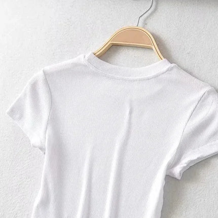 Summer Sexy Women's O-neck Short-sleeve T-shirt Slim Elastic Skinny Crop Tops