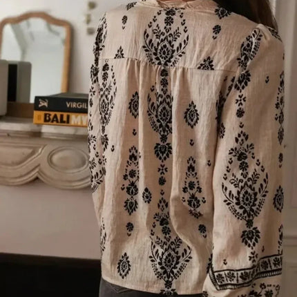 Plus Size Women's Fashion Printed Long Sleeve Loose Elegant Blouse Shirt Spring and Autumn Floral Print Chiffon Blouse Shirt