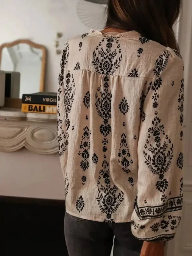 Plus Size Women's Fashion Printed Long Sleeve Loose Elegant Blouse Shirt Spring and Autumn Floral Print Chiffon Blouse Shirt