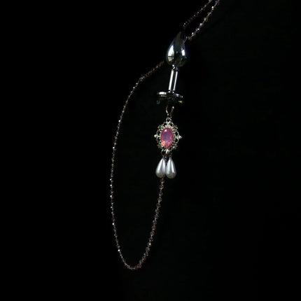 Pink Gemstone Necklace Nipple Clamps Erotic Tassel Body Chain 5 Sizes of Butt Plugs Chest Stimulation Integrated BDSM Restraint