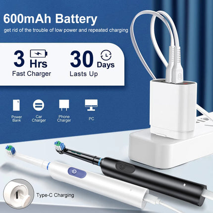 Electric Toothbrush Rotating Deep Clean Whitening Teeth for Adult Ultrasonic Toothbrush with 4/8pcs Refill Replacement Heads