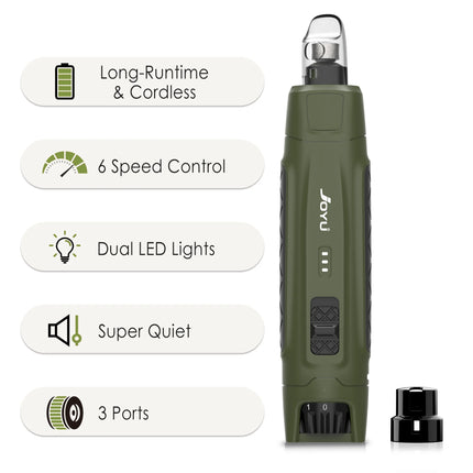 JOYU 6-Speed Quiet Pet Nail Grinder Electric Dog Nail Trimmer Paws Clippers with Dual LED Lights for Cats Claws Cutter Grooming
