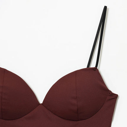 HXAO Sleeveless Slip Top Women Corset Crop Tops Woman Party Bustier Gray Brown Black Top Female Backless Sexy Camisole Bra Top