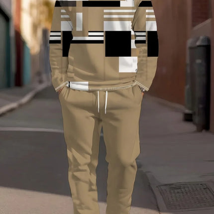 Autumn Casual Men's Long-Sleeve Set Trendy Gradient Print Outdoor Crew Neck Long-Sleeve Top & Casual Pants Two-Piece Set