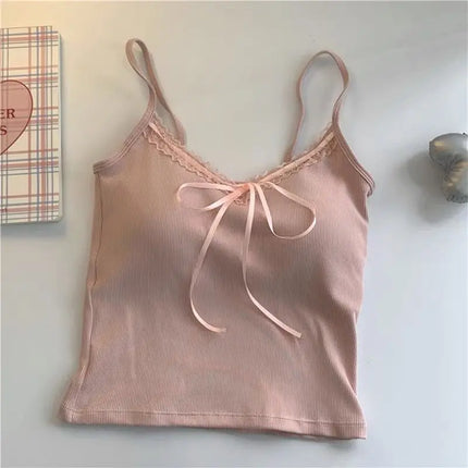 Pure Desire Lace Trim ter Vest Women Summer Sweet Spicy Girl  Knot Slim Fit  Strapba Top Beautiful Bal...