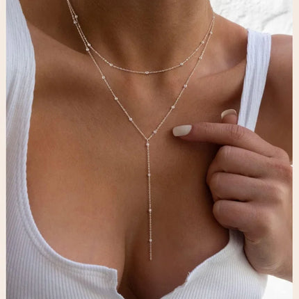Gold Plated Stainless Steel Lariat Necklace, Dainty Long Layered Necklace for Women Girls, Y-Shaped Drop Pendant
