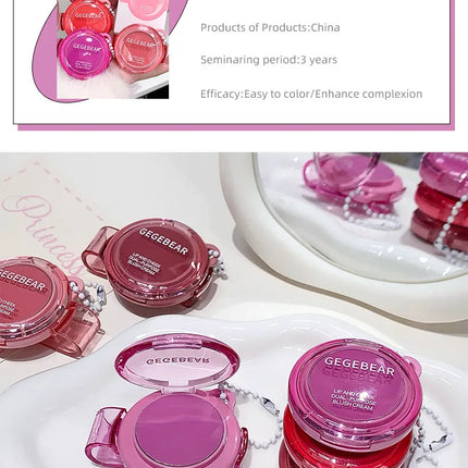 Gege Bear Natural Cream Blush Cheek Color Stick Dual Use Lip And Cheek Gift For Beauty And Health Makeup Fans