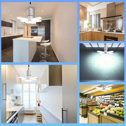 E27 Fan Foldable 28W LED Bulb AC220V Deformation Lamp for Home Ceiling Lights Warehouse Garage Office Cool White Pendant Light