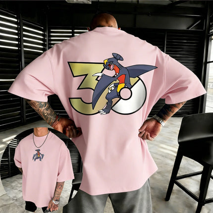 Pokemon  30th Anniversary Garchomp Printed T-shirt Summer Men's and Women's Loose Casual Hip Hop Trendy Short Sleeve Top