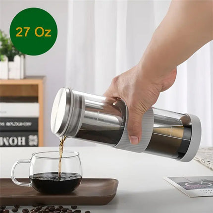 AEE2-Airtight Cold Brew Coffee Maker & Tea Infuser - 800Ml Glass Carafe Pitcher For Iced Coffee Brewing,Glass Coffee Pot