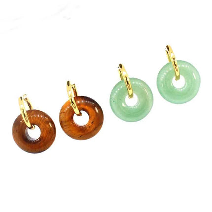 Crystal Earring Natural Rose Quartz Amethyst Crystal Green Aventurine Round Hollow Women Stone Stud Earrings Jewelry Gifts