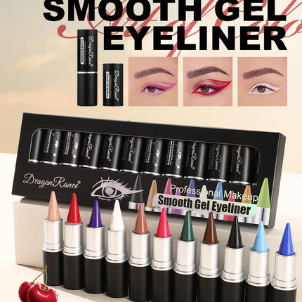 12-Piece Set of Colored Eyeliner Pens, Long-Lasting, Fade-Resistant, Waterproof, Automatic Rotating Eyeliner Pens Available in a Set