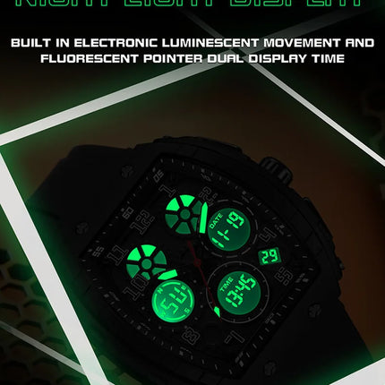 Men Sports Digital Wrist Watches For Male Clock Dual Display Man Tonneau Watches Chronograph Luminous Silicone Band Dropship