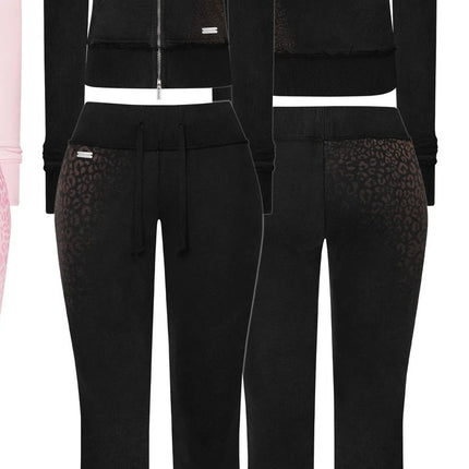 Streetwear Y2k Pink Leopard Print Sports Suit Women Gothic Punk Graffiti Slim Zipper Hoodie Fashion Sexy High Waisted Sweatpants
