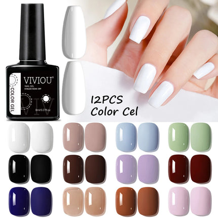 VIVIOU 12Solid Color Nail Polish Phototherapy Glue Set Professional Nail Shop Special Kit Nail Art Semi Permanent UV LED Gel Kit