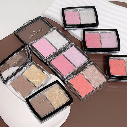 FAMOTY dual-color blush, Highlighter and contouring All-in-one plate, Shadow Brightening blush plate, multiple uses in one plate