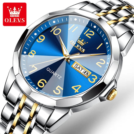 OLEVS Original Waterproof Men's Watches Digital Mirror Quartz Watch for Man Luminous Stainless Steel Wristwatch Male Date Week